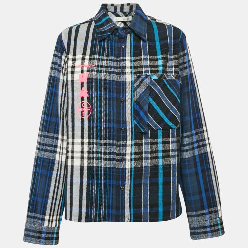 Off-White Blue Printed Checked Flannel Oversized Shirt S - Off-White - Modalova