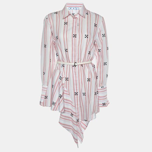 Off-White White Stripe & Embroidered Cotton Blend Shirt Dress S - Off-White - Modalova