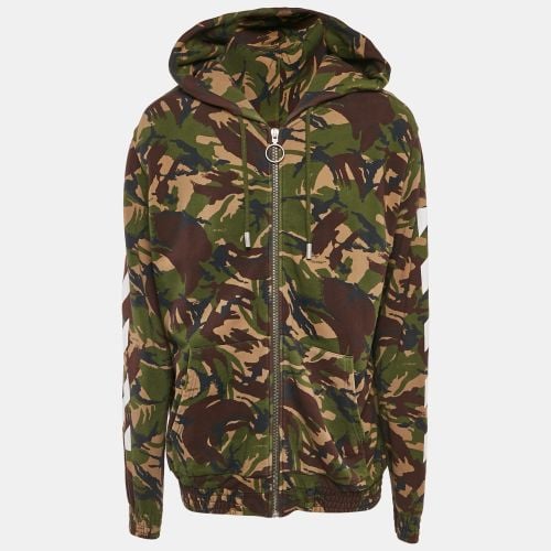 Off-White Green Camouflage Print Cotton Knit Hooded Zip-Up Jacket XL - Off-White - Modalova