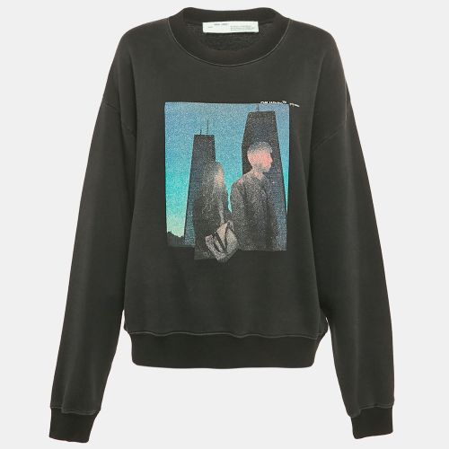 Off-White Charcoal Black Printed Knit Crew Neck Sweatshirt L - Off-White - Modalova