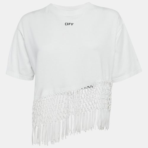 Off- Cotton Asymmetric Fishnet Hem T-Shirt S - Off-White - Modalova