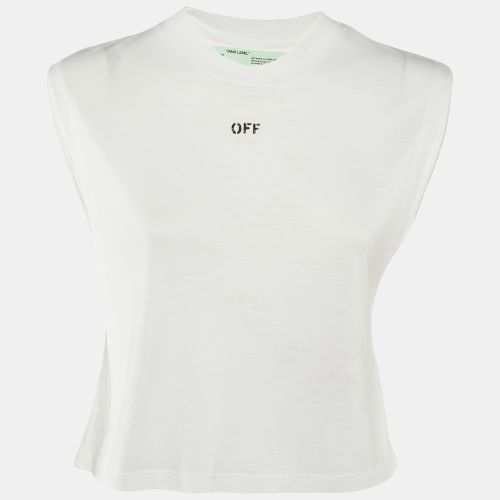 Off- Printed Lyocell Blend Sleeveless Crew Neck T-Shirt XXS - Off-White - Modalova