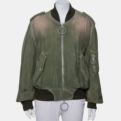 Off-White Green Cupro Washed Out Effect Zipper Front Bomber Jacket M - Off-White - Modalova