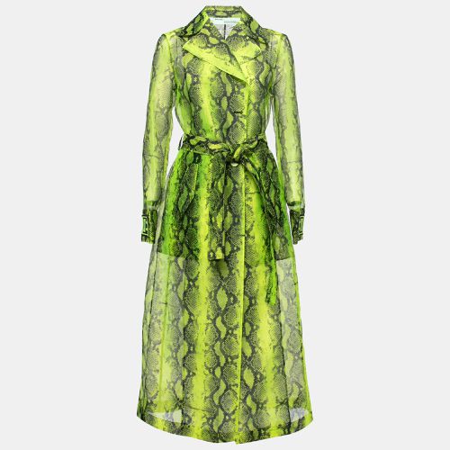 Off-White Green Python Print Tulle Button Front Belted Coat S - Off-White - Modalova