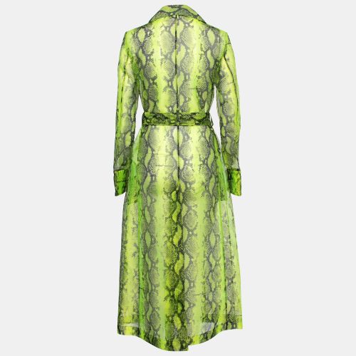 Python Print Tulle Button Front Belted Coat S - Off-White - Modalova