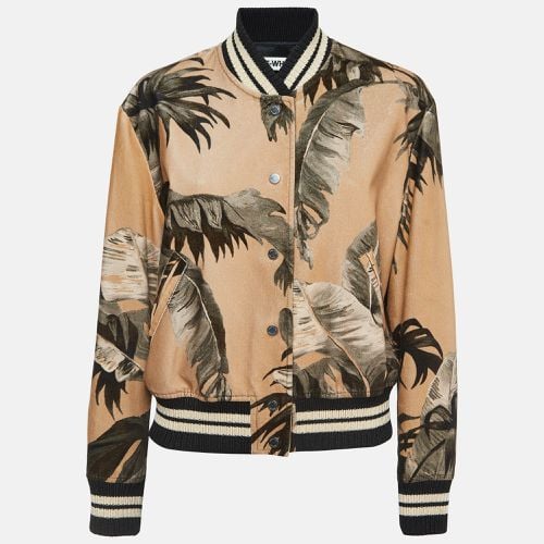 Off-White Tan Leaf Print Velvet Cotton Buttoned Bomber Jacket S - Off-White - Modalova