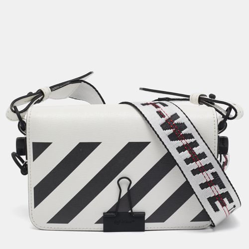 Off-White White/Black Diagonal Print Leather Mini Binder Clip Crossbody Bag - Off-White - Modalova