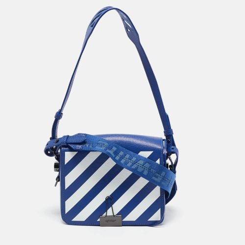 Off-White Blue/White Diagonal Print Leather Binder Clip Crossbody Bag - Off-White - Modalova