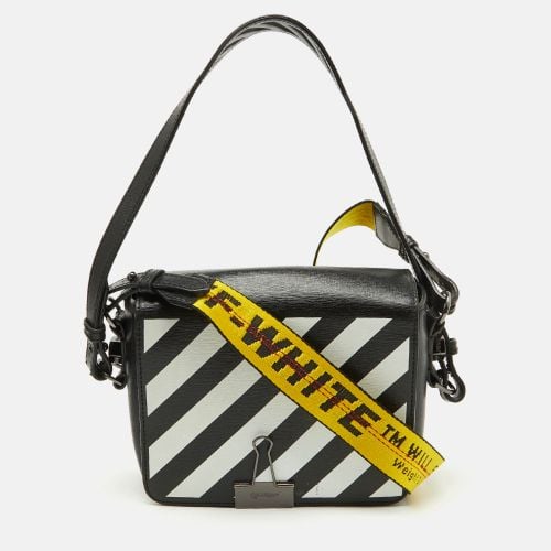 Off-White Black/White Diagonal Print Leather Binder Clip Crossbody Bag - Off-White - Modalova