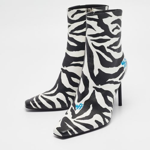 White Zebra Print Leather Allen Booties Size 38 - Off-White - Modalova