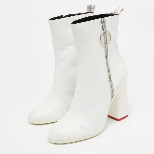 Off- Leather Block Heel Ankle Length Boots Size 39 - Off-White - Modalova