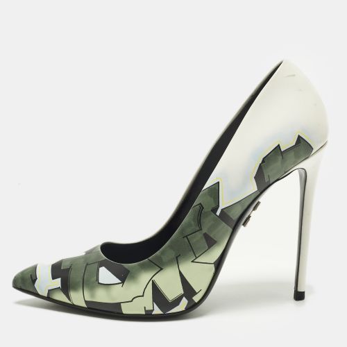 Off- Size 39 /Green Printed Leather Pointed Toe Pumps - Off-White - Modalova