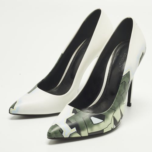 Off- Size 39 /Green Printed Leather Pointed Toe Pumps - Off-White - Modalova