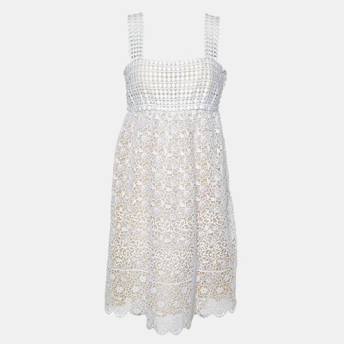 Oscar de la Renta Ivory Guipure Lace Tulle Sleeveless Dress L - Oscar de la Renta - Modalova