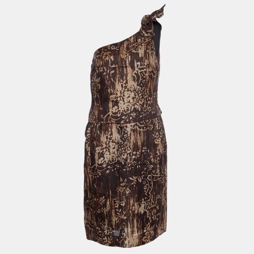 Oscar de la Renta Brown Printed Silk One Shoulder Dress M - Oscar de la Renta - Modalova