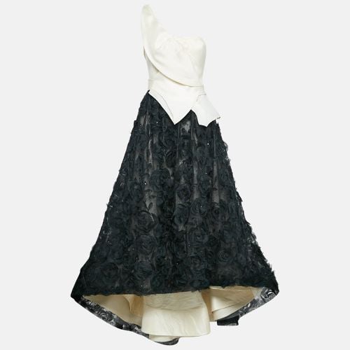 Oscar de la Renta White/Black Silk and Floral Lace Gown L - Oscar de la Renta - Modalova