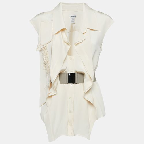 Oscar de la Renta Cream Silk Belted Sleeveless Blouse M - Oscar de la Renta - Modalova