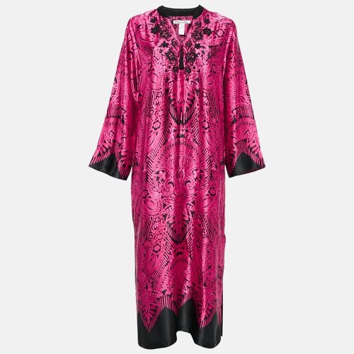 Oscar de la Renta Pink/Black Printed Satin Maxi Kaftan Dress S - Oscar de la Renta - Modalova