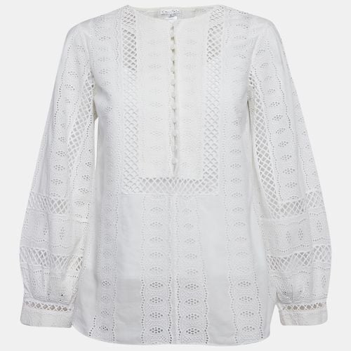 Oscar De La Renta White Broderie Anglaise Long Sleeve Blouse M - Oscar de la Renta - Modalova