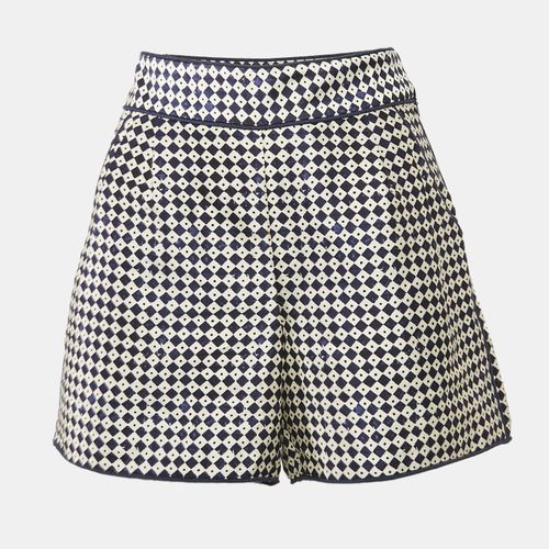 Oscar de la Renta Navy Blue/White Checked Silk Gabardine Shorts XS - Oscar de la Renta - Modalova