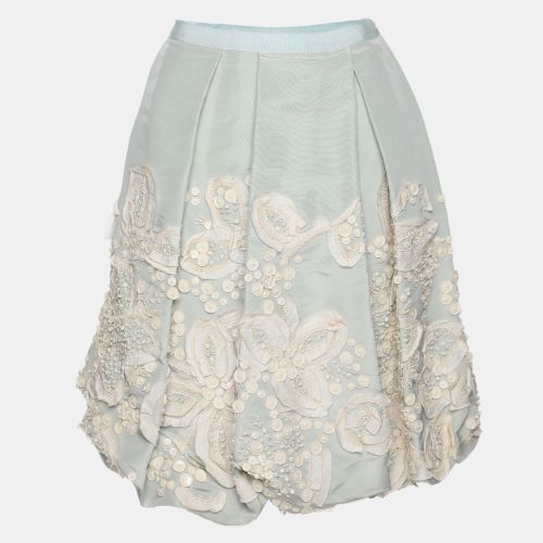 Oscar de la Renta Grey/Light Blue Silk Embroidered Mini Skirt Size L - Oscar de la Renta - Modalova