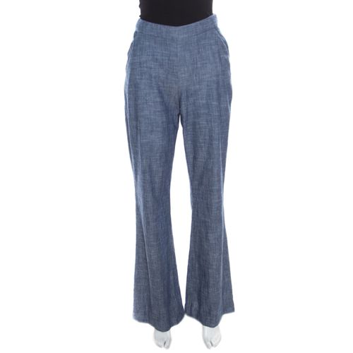 Oscar de la Renta Blue Cotton High Waisted Wide Leg Trousers M - Oscar de la Renta - Modalova