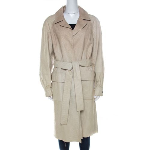 Perforated Python Embossed Leather Belted Coat L - Oscar de la Renta - Modalova