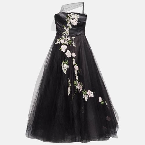 Oscar de la Renta Black Floral Embroidered and Appliqued Tulle Halter Neck Gown M - Oscar de la Renta - Modalova