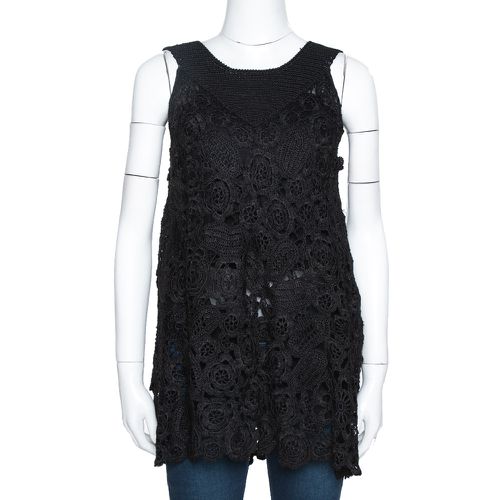 Oscar de la Renta Black Silk Crochet Knit Sleeveless Top S - Oscar de la Renta - Modalova