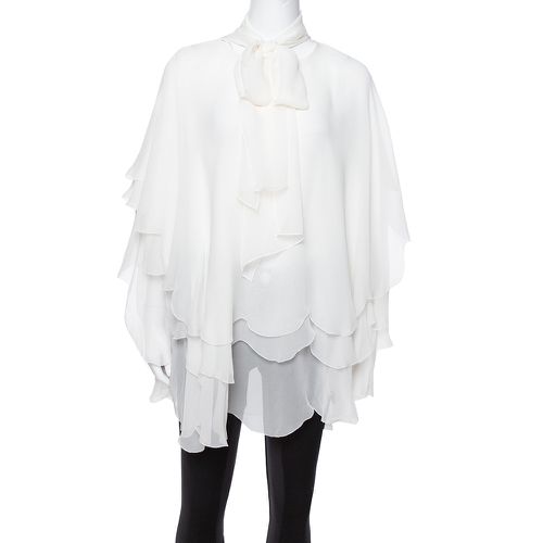 Oscar de la Renta Off White Silk Layered Tie Detail Blouse L - Oscar de la Renta - Modalova