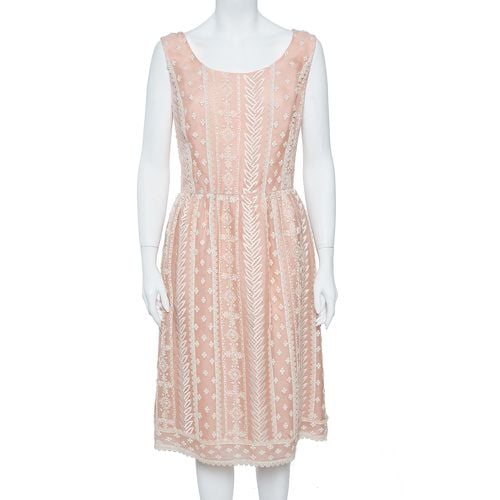 Oscar de la Renta Pale Pink Organza Silk Embroidered Sleeveless Dress XL - Oscar de la Renta - Modalova