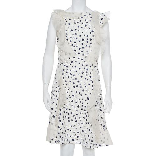 Oscar de la Renta White Painted Effect Lace Ruffle Detail Short Dress M - Oscar de la Renta - Modalova