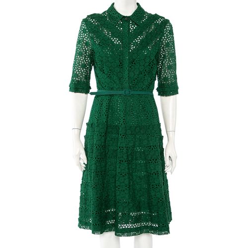 Oscar de la Renta Green Eyelet Lace Belted Midi Dress L - Oscar de la Renta - Modalova