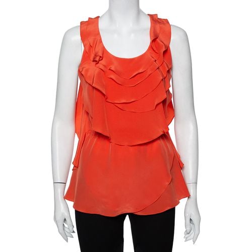 Oscar de la Renta Orange Ruffled Silk Sleeveless Top S - Oscar de la Renta - Modalova