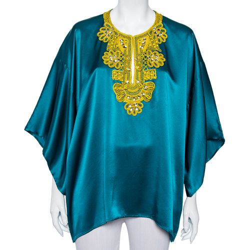 Silk Satin Embellished Neck Detail Oversized Top L - Oscar de la Renta - Modalova