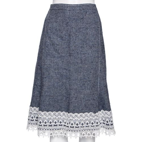 Oscar de la Renta Blue Silk & Linen Lace Trimmed Skirt MTO - Oscar de la Renta - Modalova