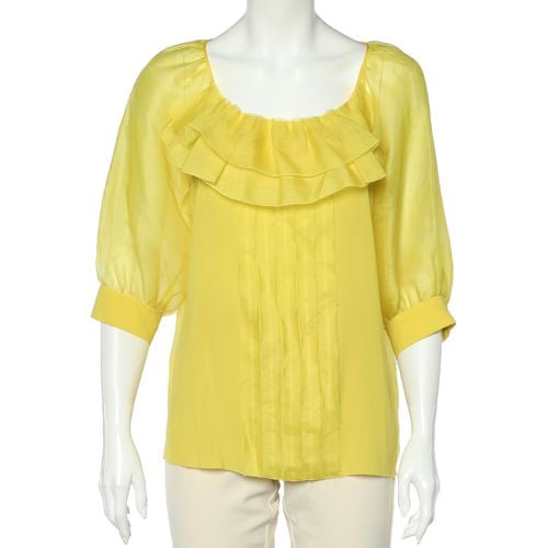 Oscar De La Renta Yellow Silk Organza Ruffle Detail Sheer Top L - Oscar de la Renta - Modalova