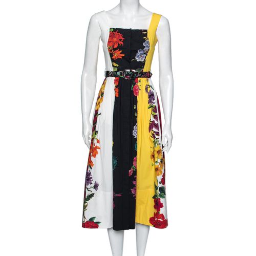 Oscar de la Renta Multicolor Floral Printed Cotton Pleated and Button Front Belted Midi Dress XS - Oscar de la Renta - Modalova