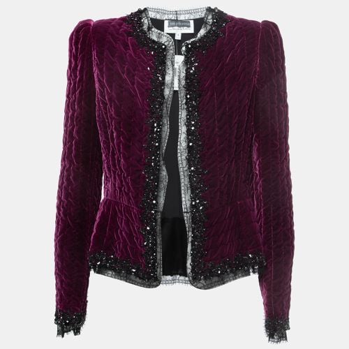 Embellished Velvet Lace Trimmed Open Front Jacket M - Oscar de la Renta - Modalova