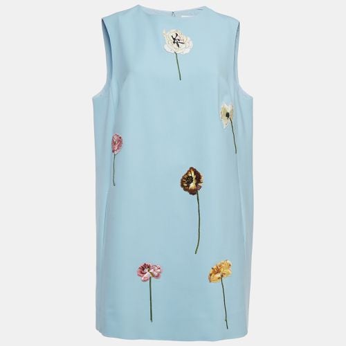 Oscar de la Renta Blue Floral Applique Wool Shift Dress XL - Oscar de la Renta - Modalova