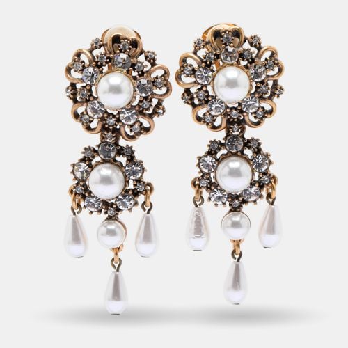 Tone Faux Pearland Crystals Embellished Earrings - Oscar de la Renta - Modalova