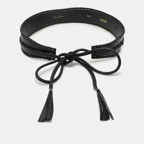 Oscar de la Renta Black Leather Whipstitch Detail Wrap Around Waist Belt 86CM - Oscar de la Renta - Modalova