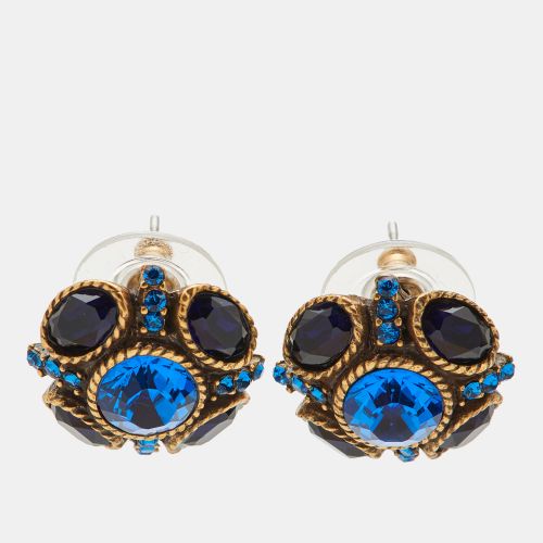 Oscar de la Renta Blue Crystal Gold Tone Stud Earrings - Oscar de la Renta - Modalova