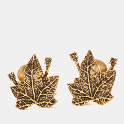 Oscar de la Renta Crystal Gold Tone Leaf Motif Clip-on Earrings - Oscar de la Renta - Modalova