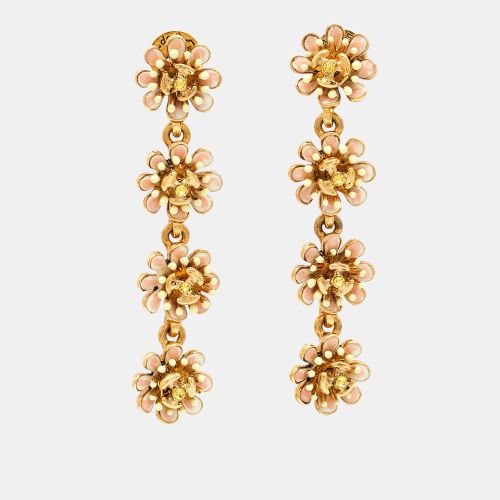 Flower Crystals Enamel Tone Earrings - Oscar de la Renta - Modalova