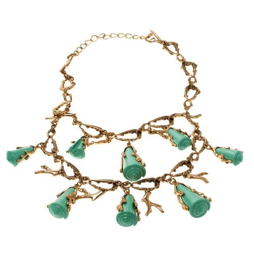 Oscar de la Renta Turquoise Resin Shell & Gold Tone Coral Two-tier Necklace - Oscar de la Renta - Modalova