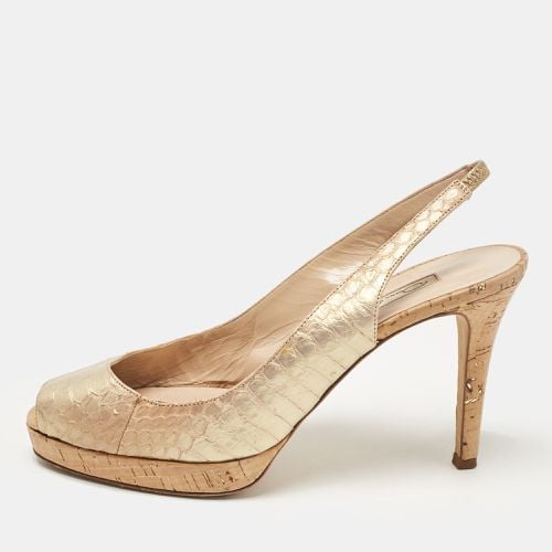 Oscar de la Renta Gold Python Embossed Leather Peep Toe Pumps Size 38 - Oscar de la Renta - Modalova