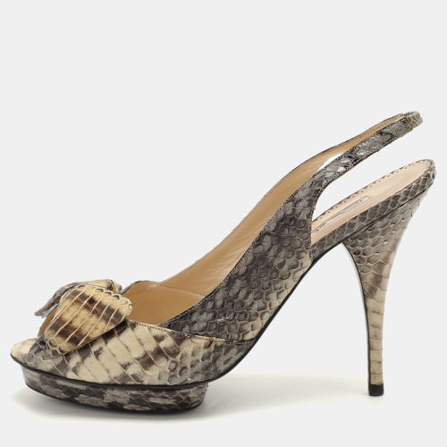 Oscar de la Renta Snakeskin Leather Slingback Bow Peep Toe Sandals 38.5 - Oscar de la Renta - Modalova