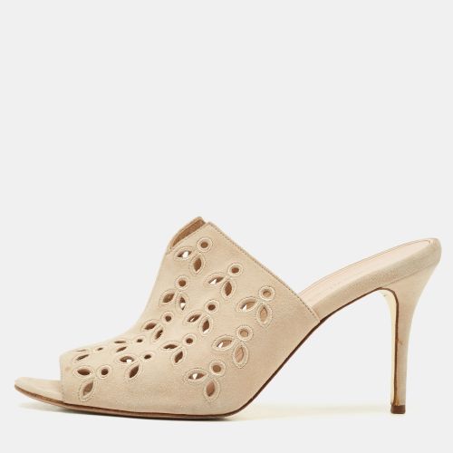 Oscar de la Renta Beige Suede Floral Cut Out Sandals Size 40 - Oscar de la Renta - Modalova