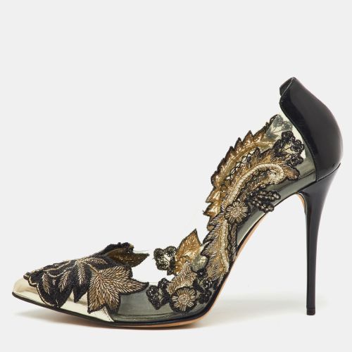 Oscar de la Renta Black Patent Leather and PVC Alyssa Embellished Pointed Toe Pumps Size 40 - Oscar de la Renta - Modalova